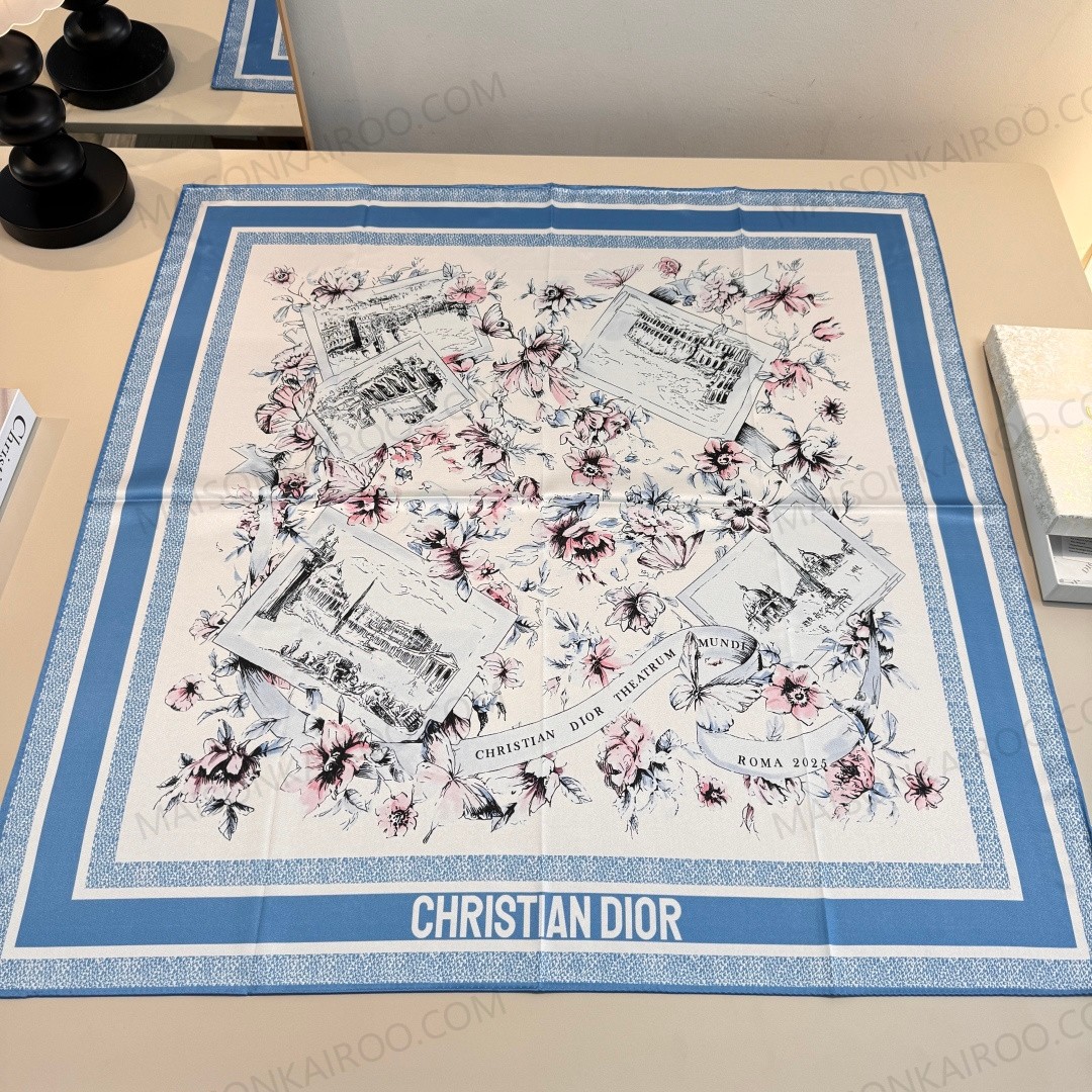 Dior Vintage Postcard Floral 90 Silk Scarf - KAIROO
