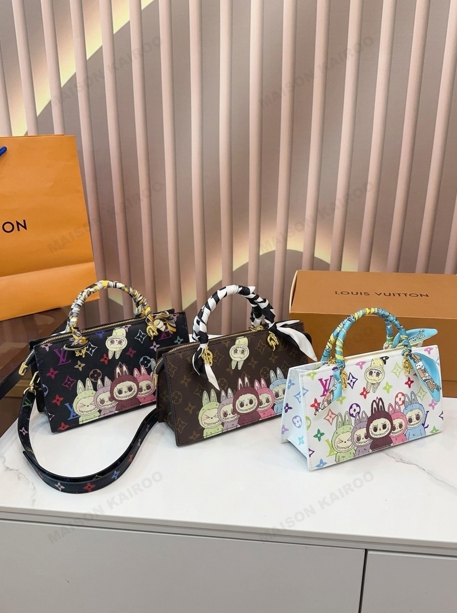 Louis Vuitton LV x TM Labubu OnTheGo East West Brown & Multicolor Monogram Zipper Top Handle Tote Bag - KAIROO