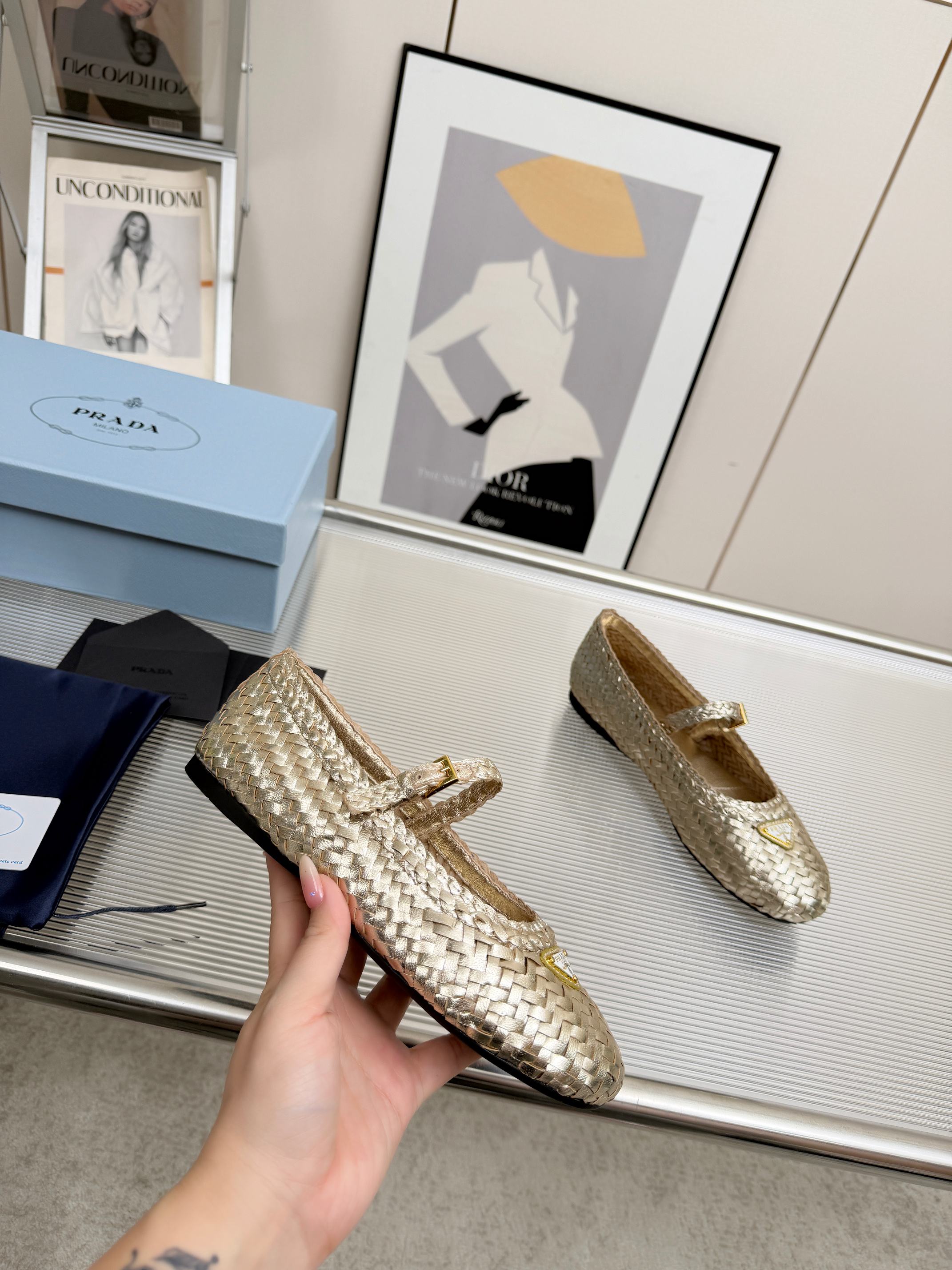 Prada Leather Woven ballerinas