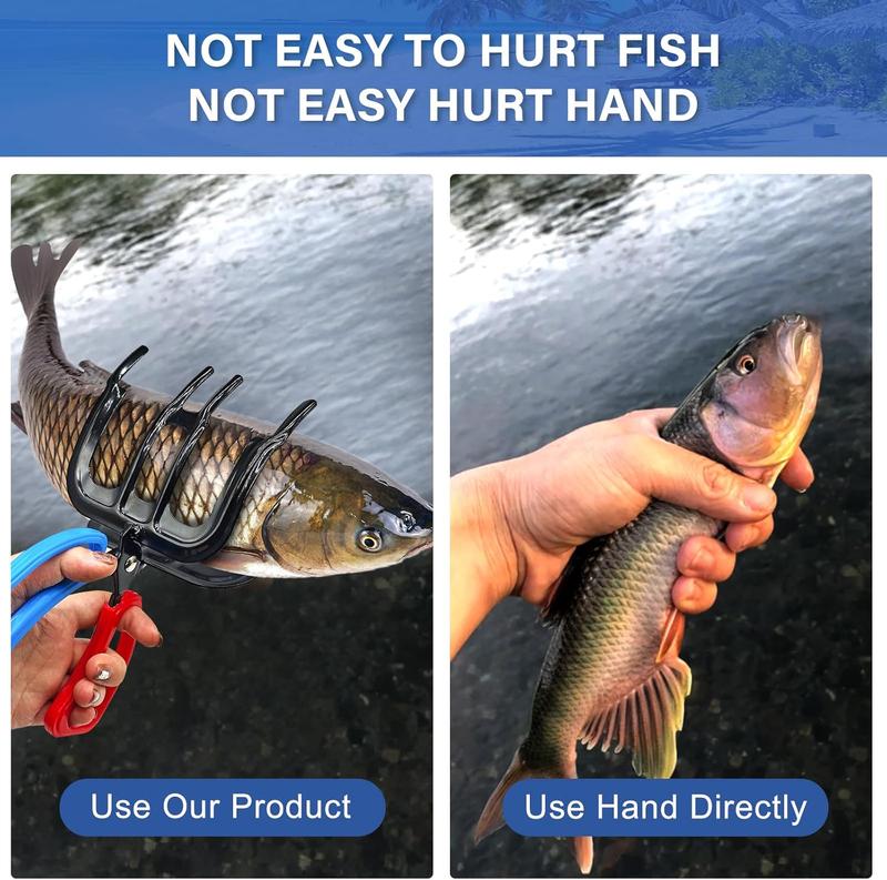 Professional 3-Claw Fish Gripper - Heavy-Duty Stainless Steel Fish Control Clamp - Ergonomic One-Handed Operation Gear for Saltwater & Freshwater