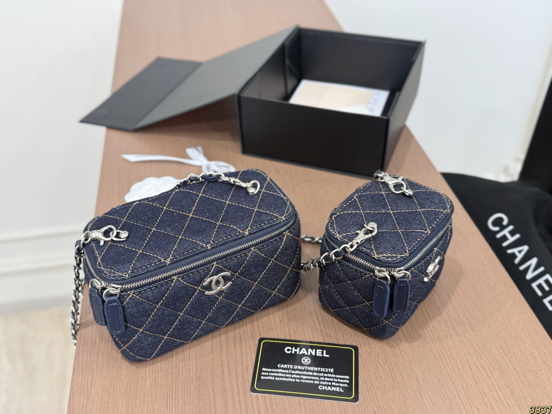 Chanel Mini/Small Dark Denim Quilted Vanity Case Chain Box Crossbody Bag - KAIROO