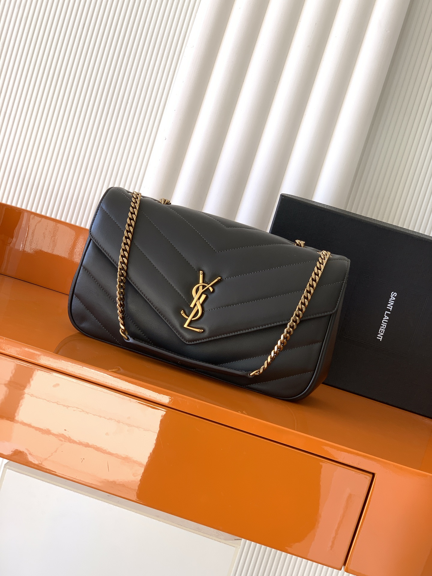 Saint Laurent Black Loulou Lambskin Medium Shoulder Bag