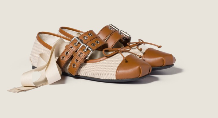 Miu Miu Canvas and Leather Ballet Flat