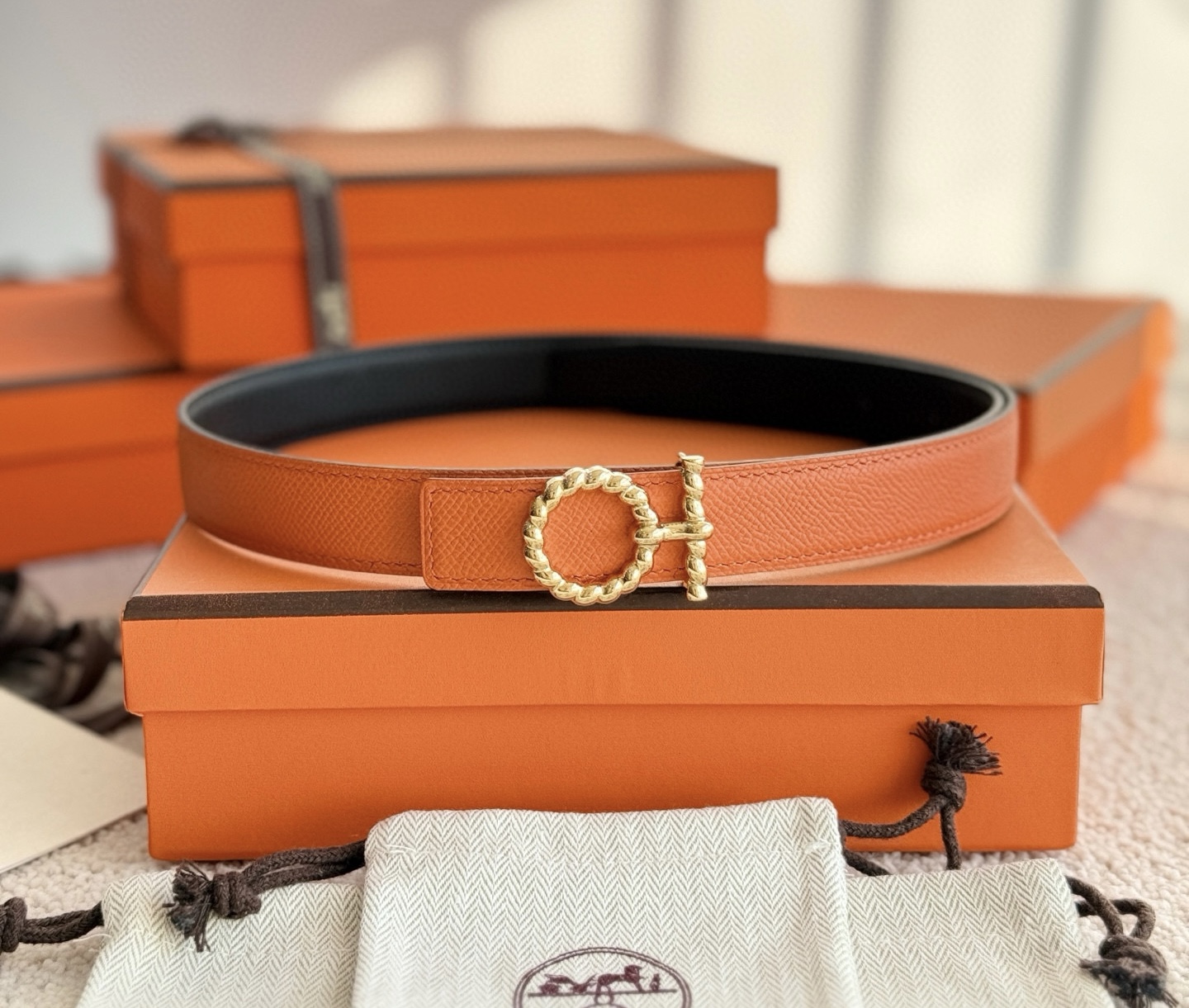 Hermes Flot Godronne Reversible Leather Belt 24mm