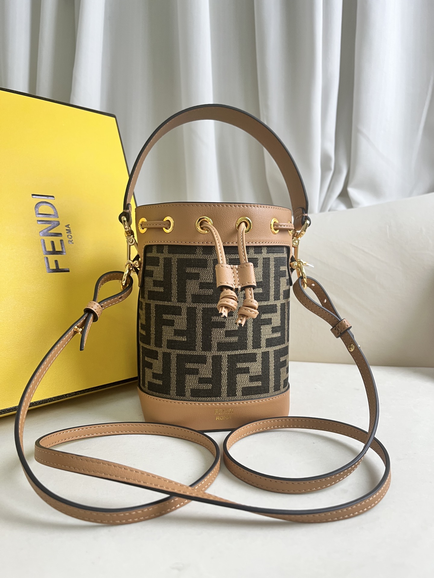 Fendi Mon Tresor Shoulder Bag in FFF canvas and brown leather