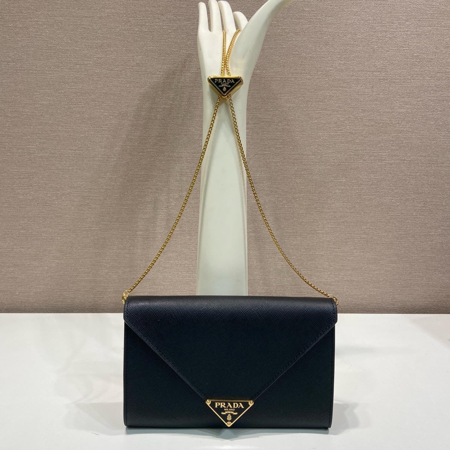Prada PRA Cross pattern envelope bag black leather 341148