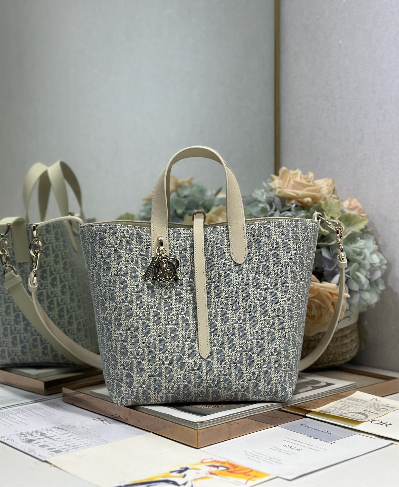 Dior Medium Vertical Toujours in Grey Oblique Canvas