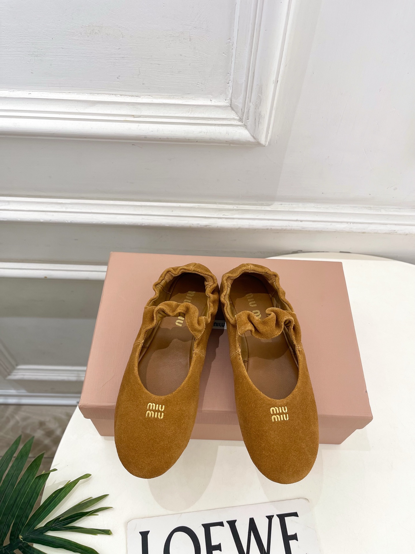 Miu Miu Ruched suede leather ballet flats