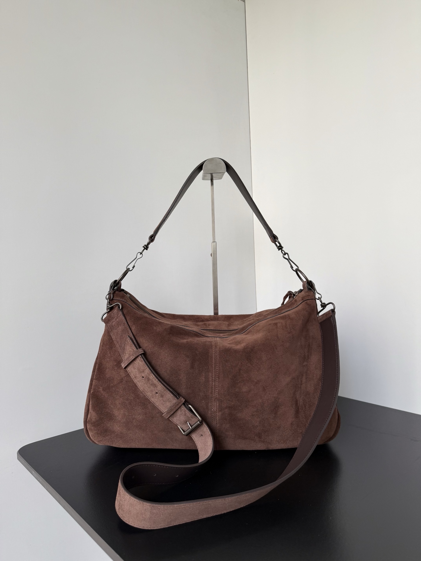 𝐁alenciaga Le City Moto Medium Bag in Brown Suede