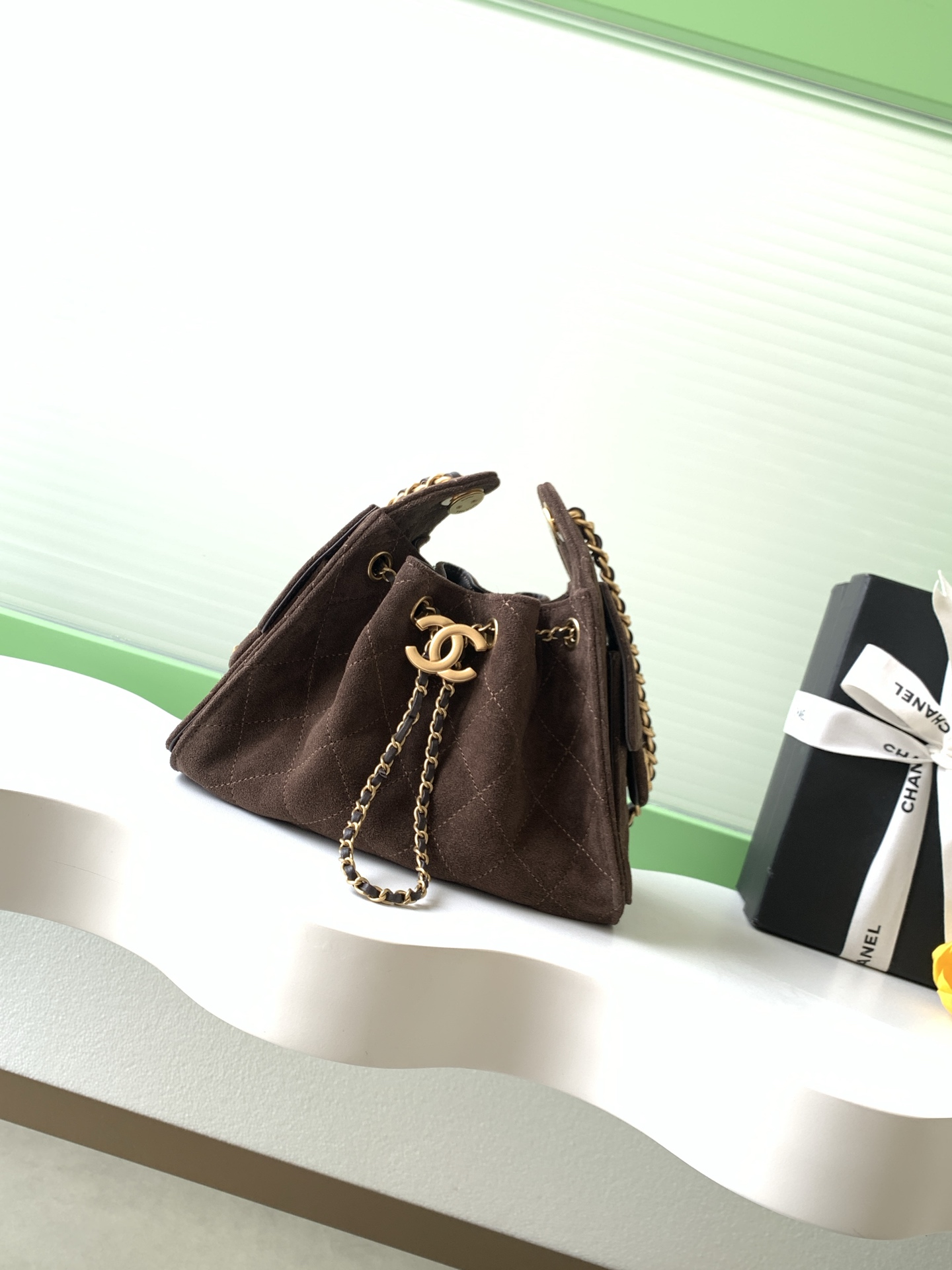 Chanel 25 Mini Handbag in Dark Brown Suede Calfskin