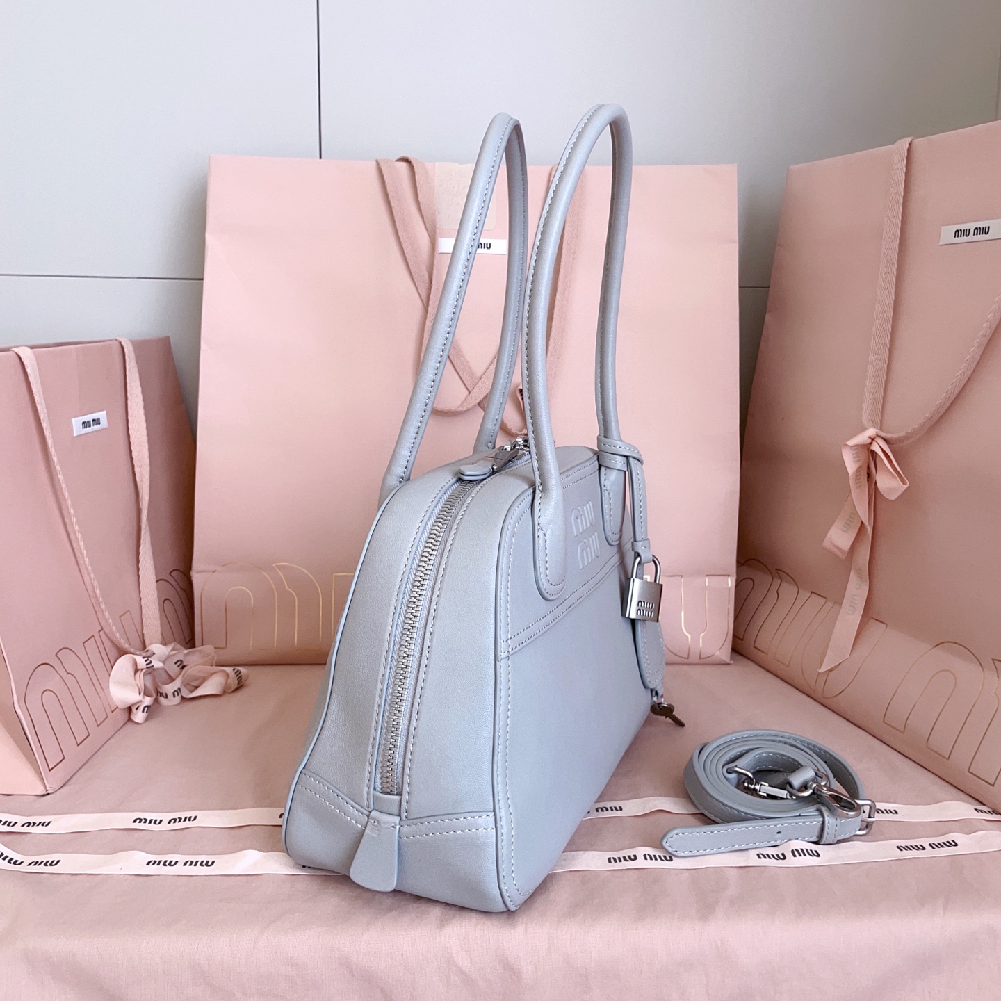 Miu Miu Granite grey Vivant Leather bag 32cm 5BB199