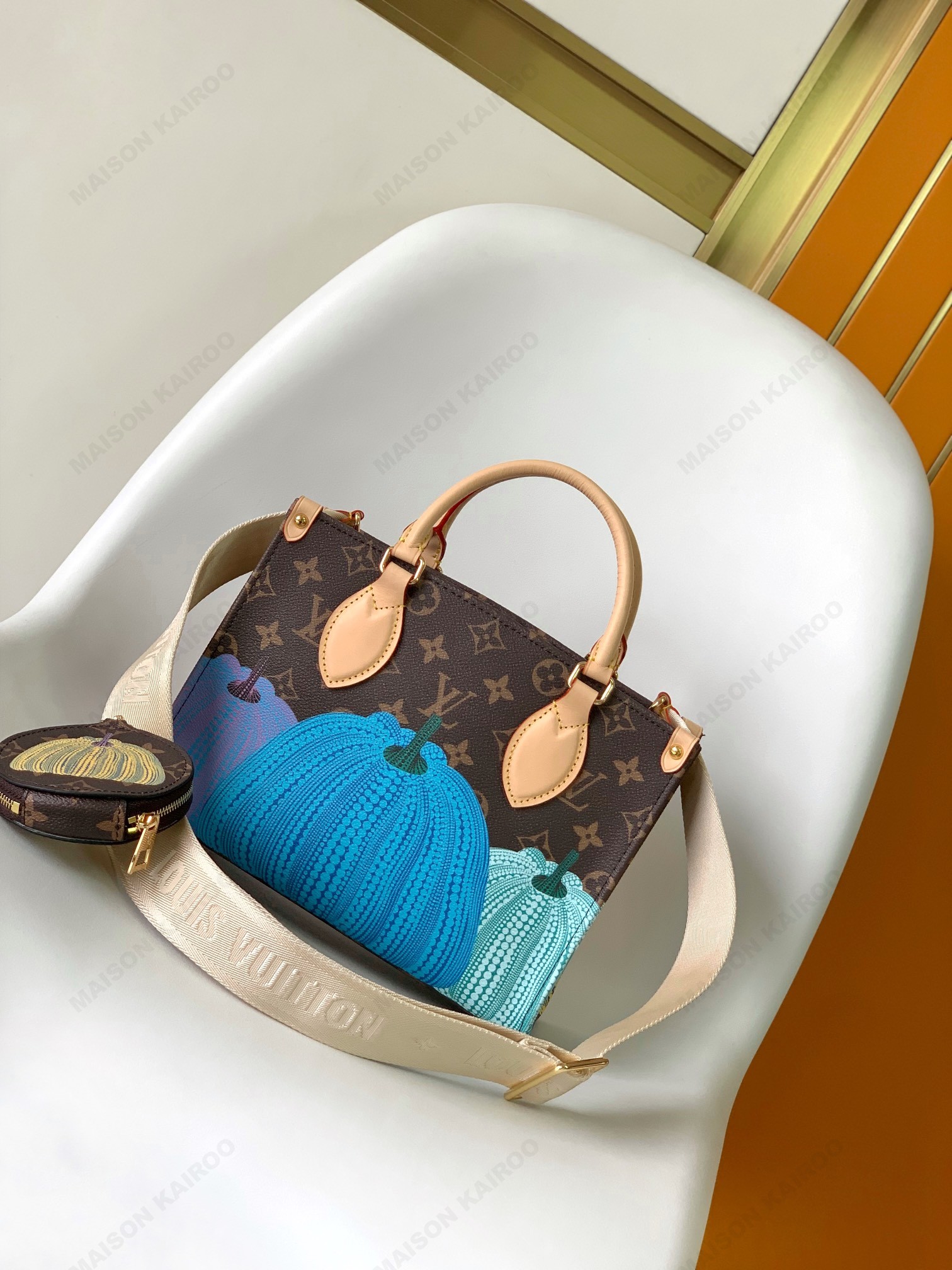 Louis Vuitton LV x YK OnTheGo PM /MM Monogram Multicolor Pumpkin Tote Top Handle Bag With Pouch - KAIROO