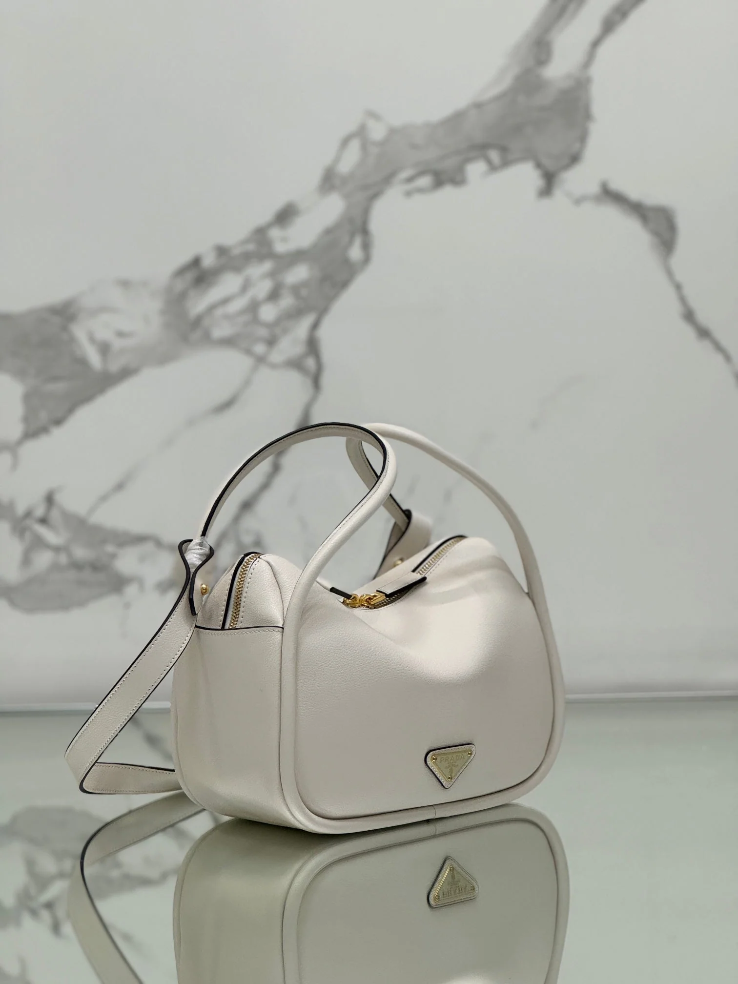 Prada DARLING HANDBAG 25 IN WHITE SOFT GRAIN LAMBSKIN