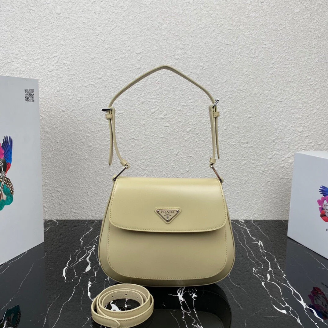 Prada CLEO 24 BEIGE BRUSHED LEATHER SHOULDER BAG