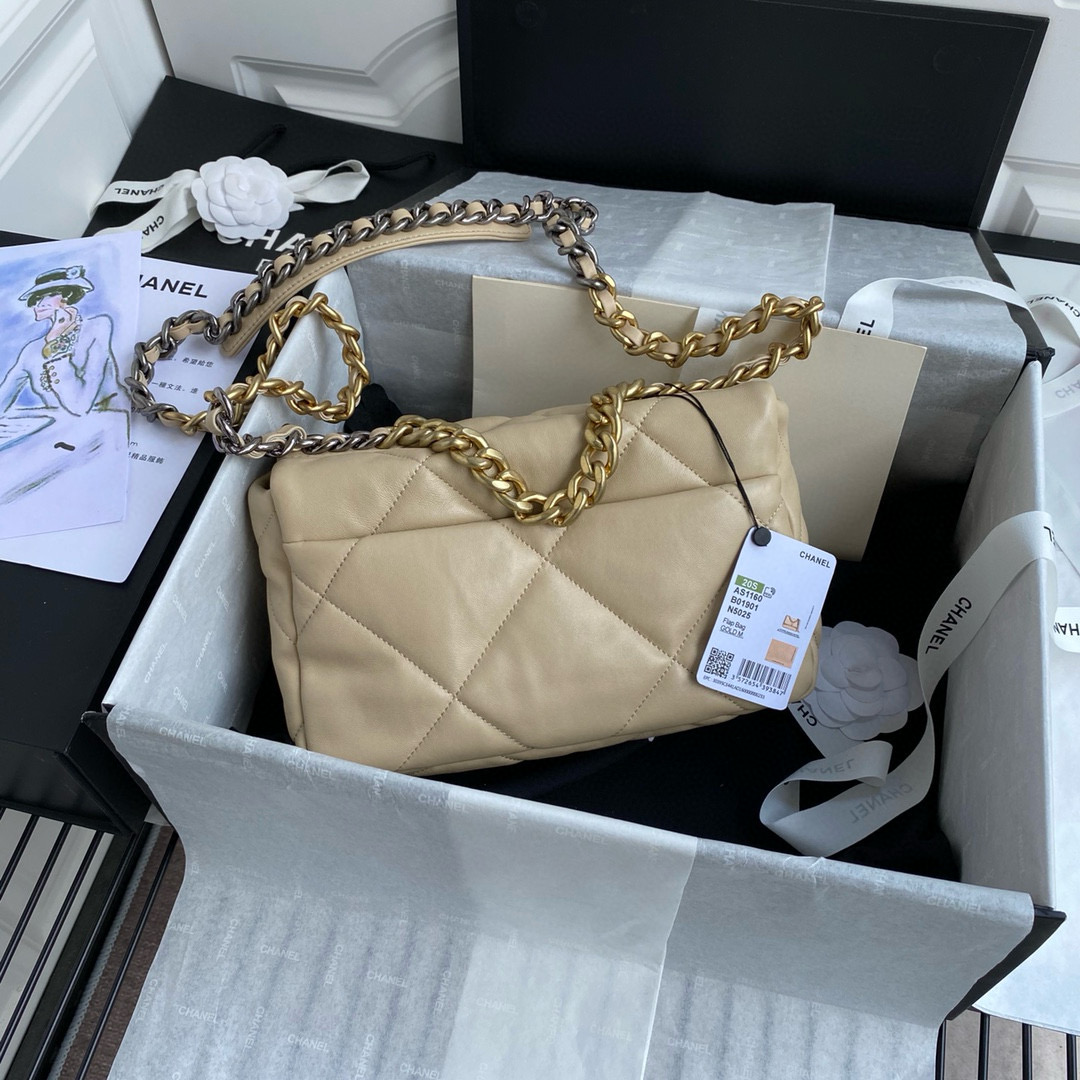 Chanel 19 Medium Handbag in Beige Lambskin