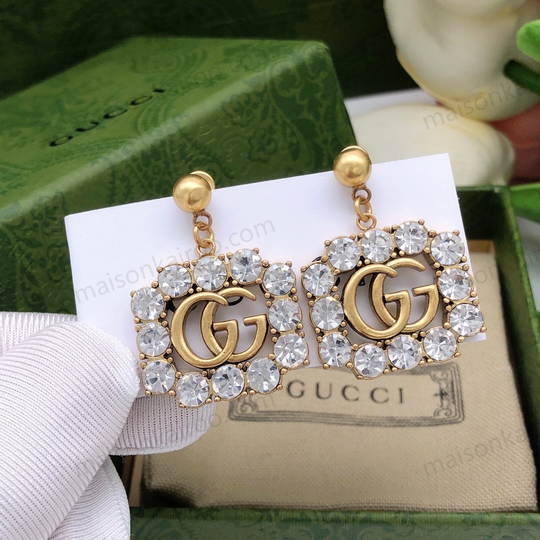 Gucci GG Crystal Square Drop Earrings - KAIROO