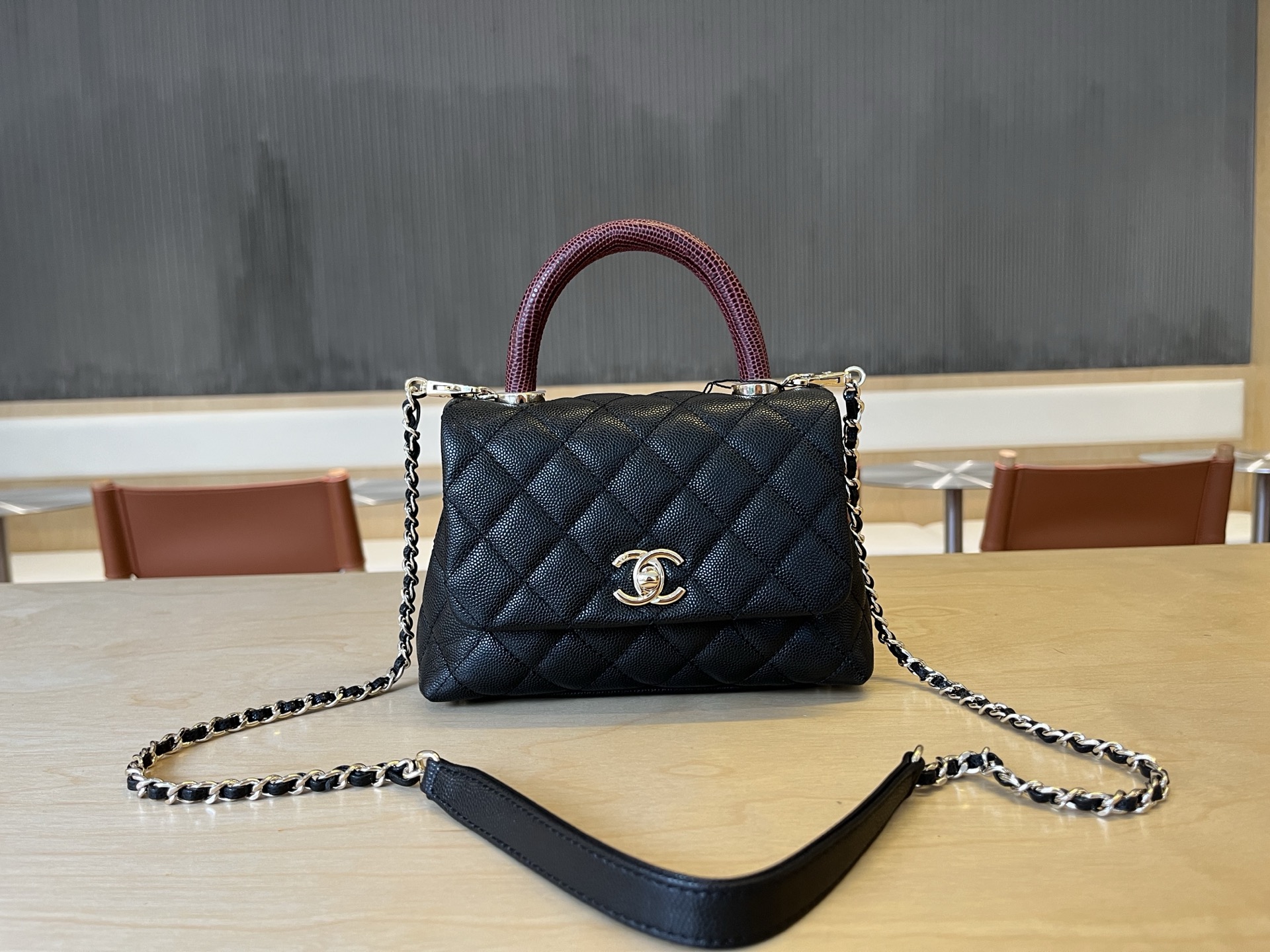 Chanel Coco Handle Mini 19cm Quilted Caviar Leather Flap Top Handle Chain Shoulder Bag /10A - KAIROO