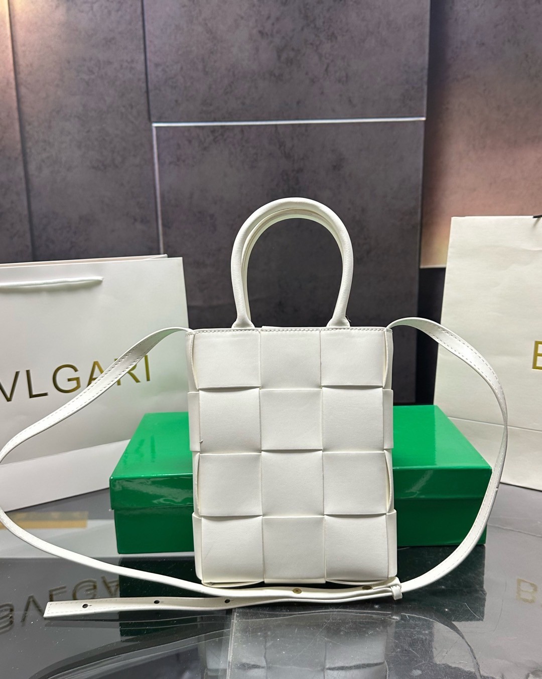 Bottega Veneta Maxi Intrecciato Leather Mini Cassette Vertical  Tote Top Handle Bag - KAIROO