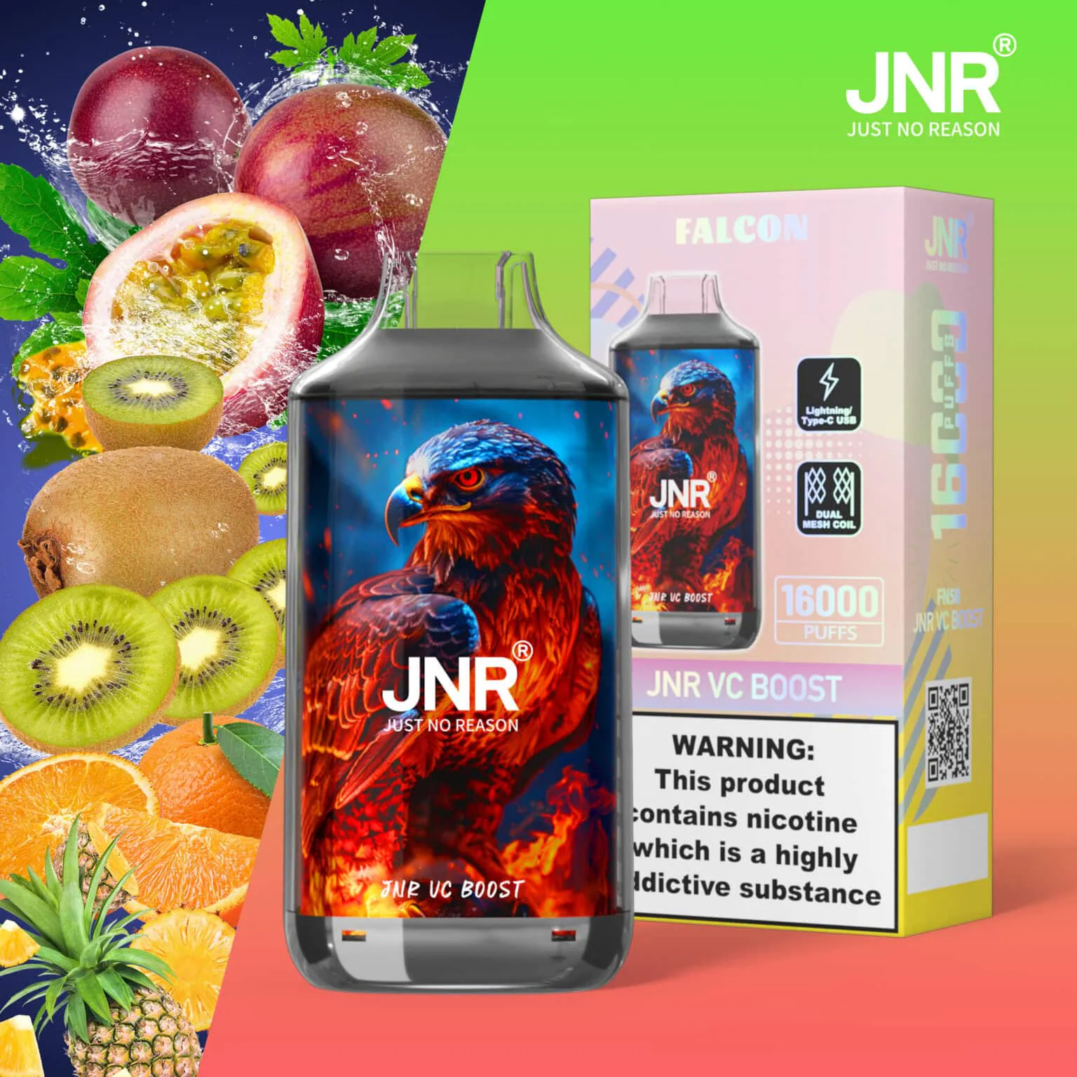 JNR Falcon 16K Rechargeable Disposable Vape – Vc Boost