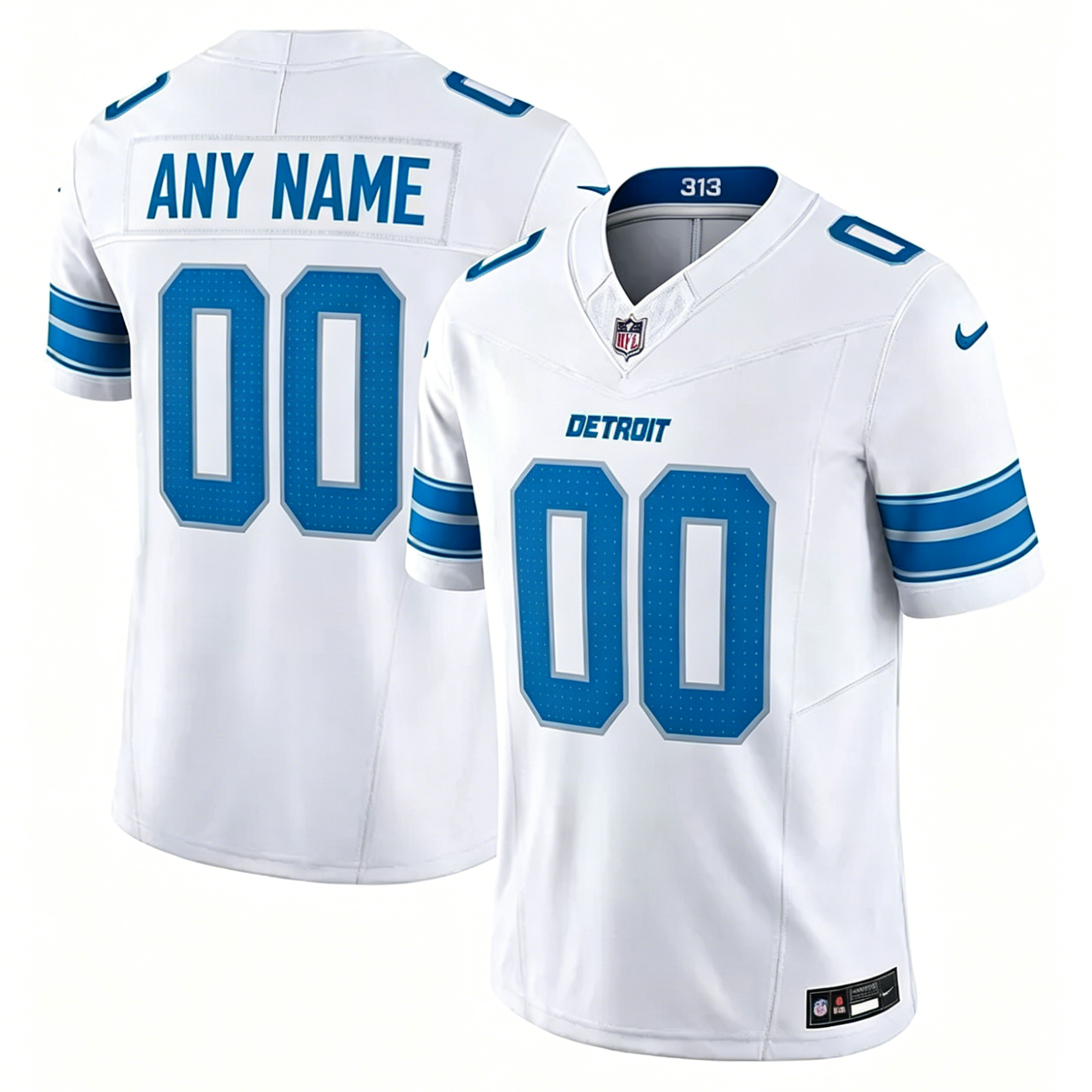 Customized Detroit Lions Football Jersey Nike White Black Blue Home and Away Vapor F.U.S.E. Limited Jersey