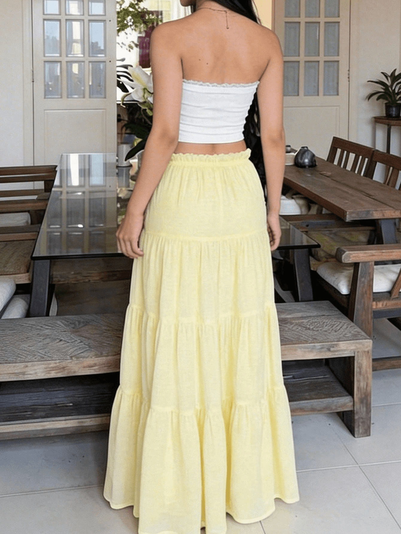 Women's Pale Yellow Pleated Summer Skirt