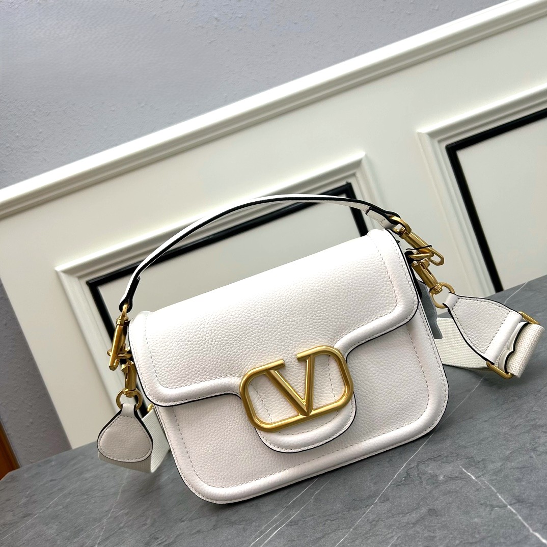 Valentino VLogo Grained Leather U-Shaped Flap With Removable Webbing Strap Hobo Shoulder Bag - KAIROO