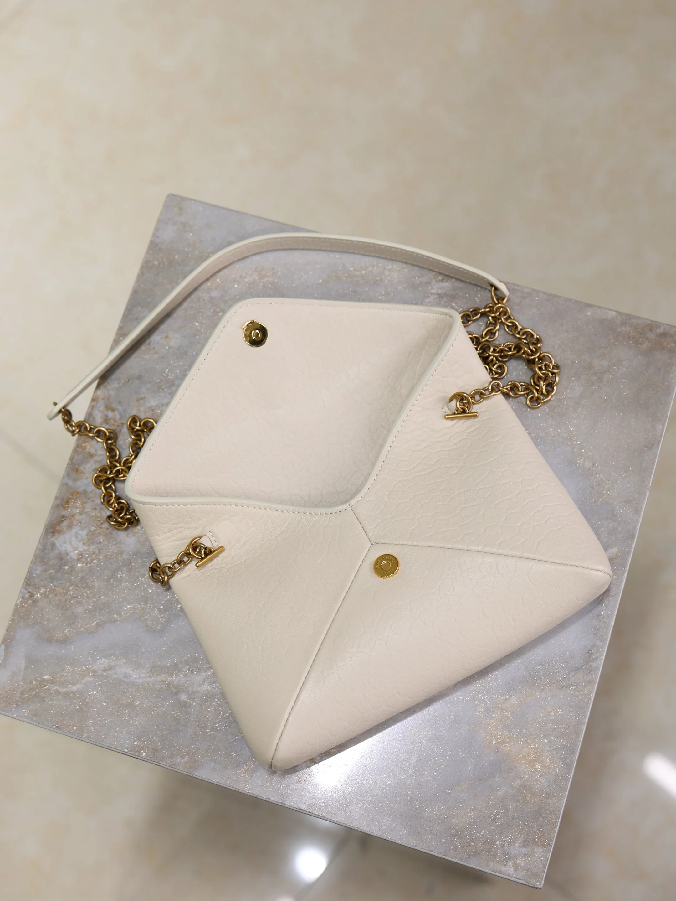 Saint Laurent YSL  Calypso Bag 19cm White Elephant Leather
