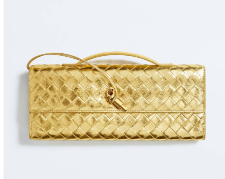 Bottega Gold Andiamo Clutch in Intrecciato leather