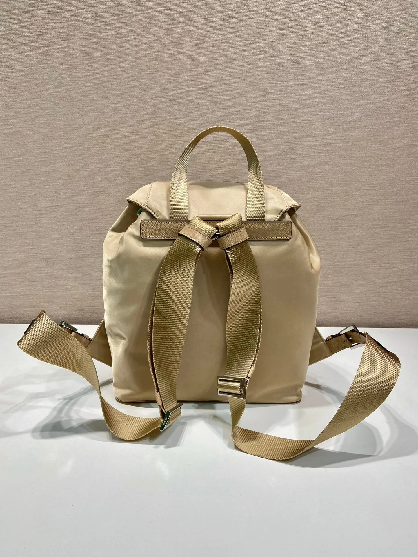 Prada  SMALL BACKPACK 28 IN SHOELACE BEIGE PARACHUTE FABRIC
