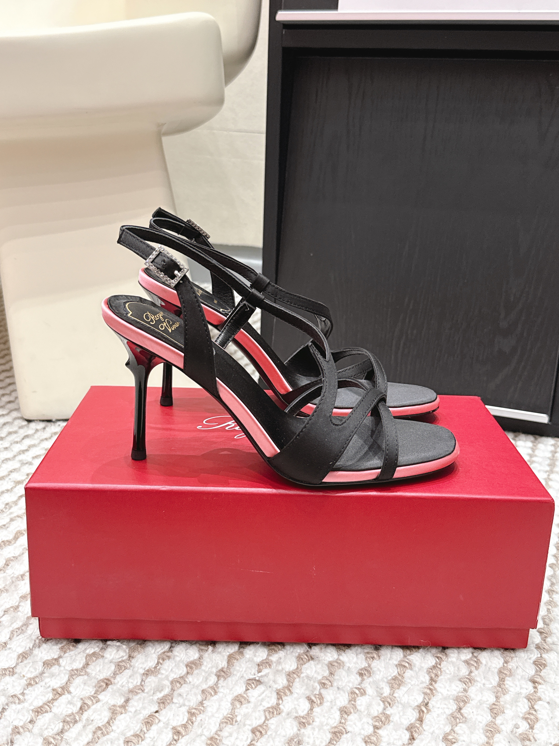 Roger Vivier Black satin lace-up high-heeled sandals