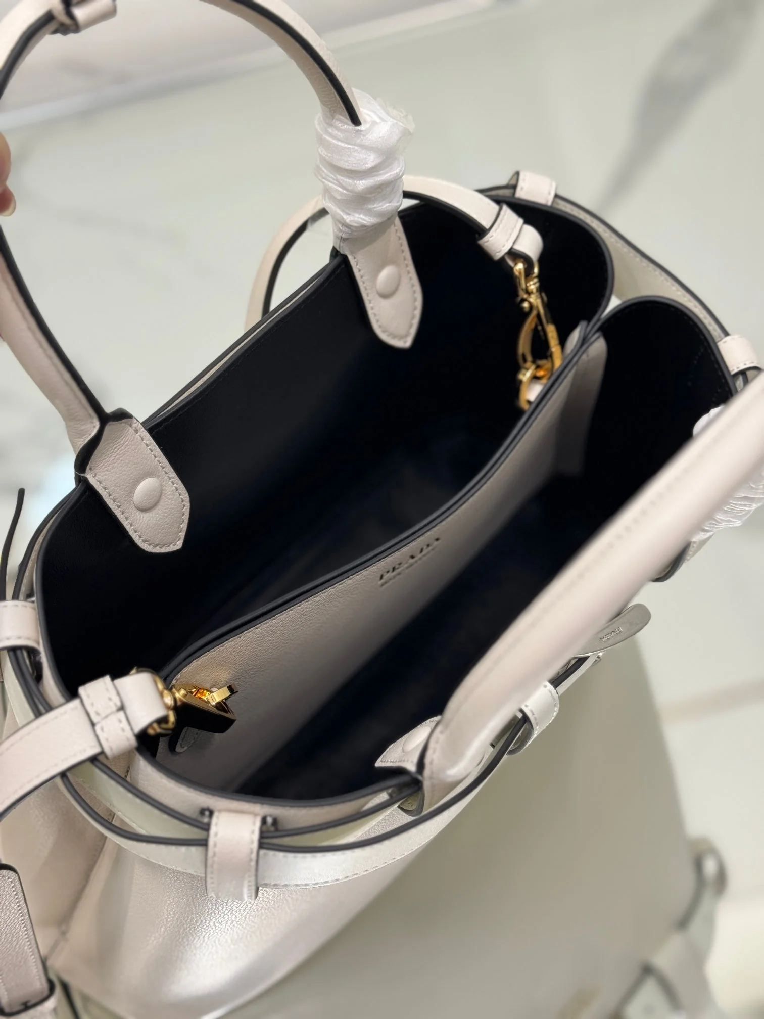Prada TOTE BAG 32 IN WHITE IMPORTED CALFSKIN