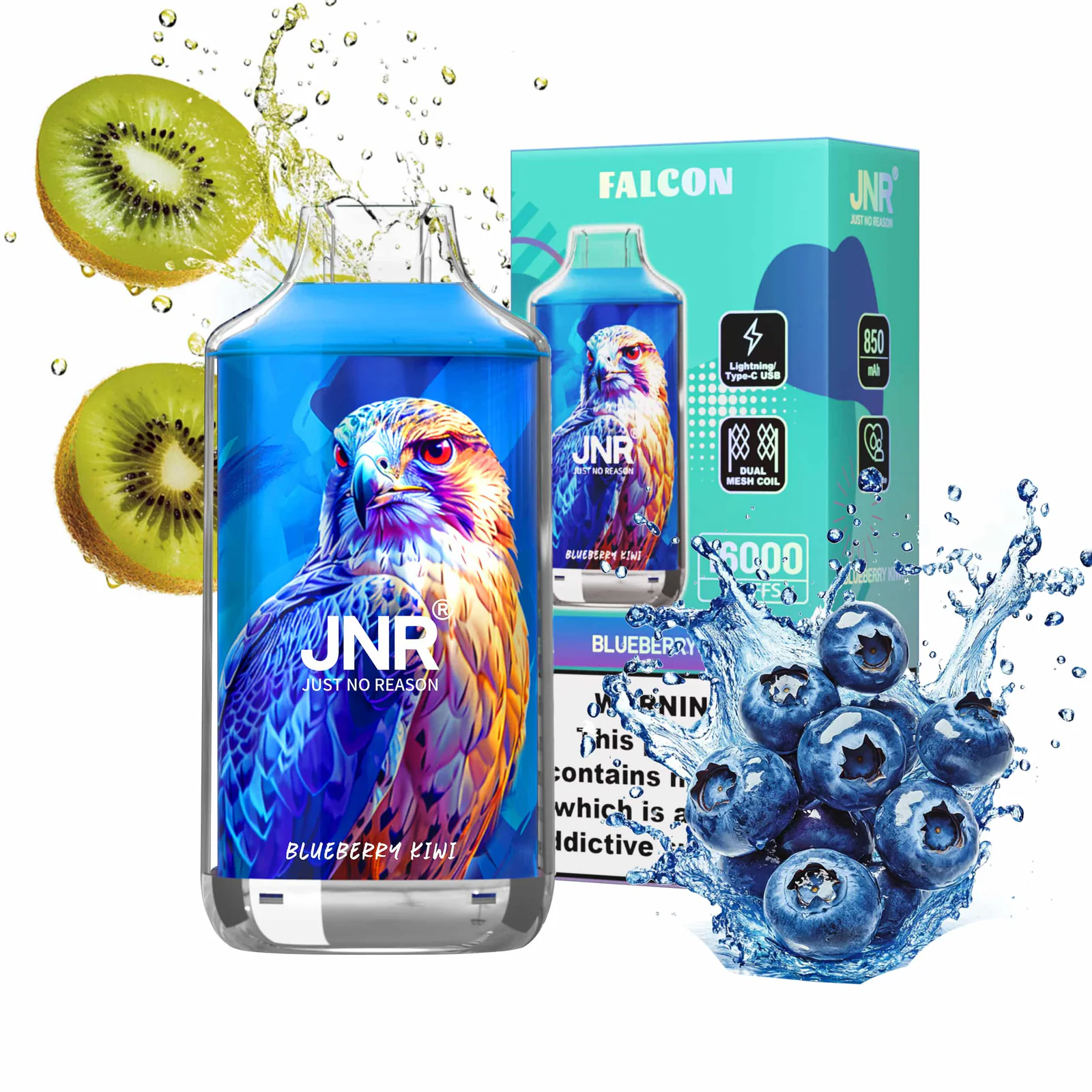 JNR Falcon 16K Rechargeable Disposable Vape – Blueberry Kiwi