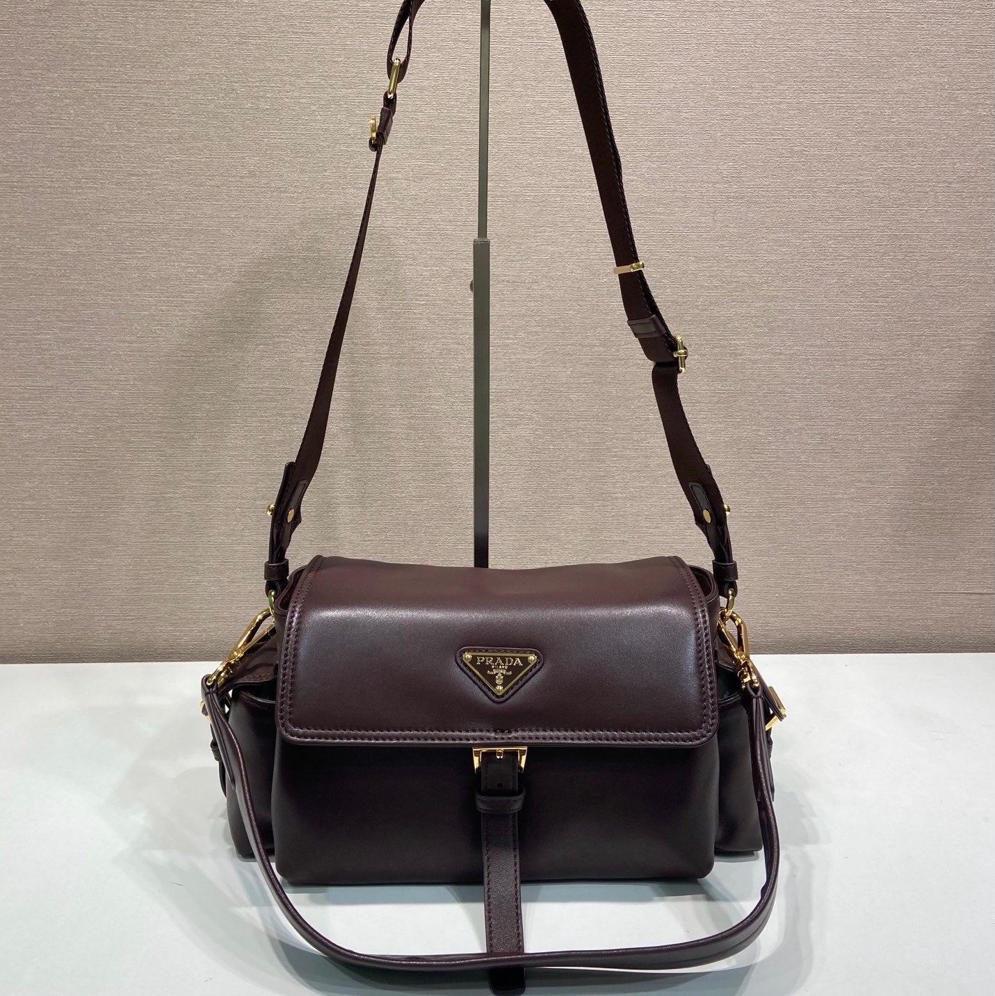 Prada PRA Shoulder Bag Dark Brown Sheepskin 341138