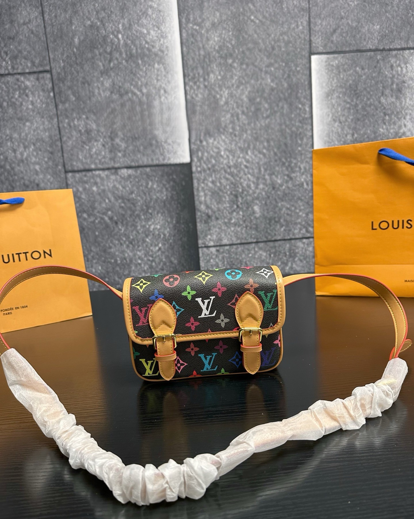 Louis Vuitton x Takashi Murakami Monogram Multicolore Saumur BB Double Buckle Messenger Crossbody Bag - KAIROO