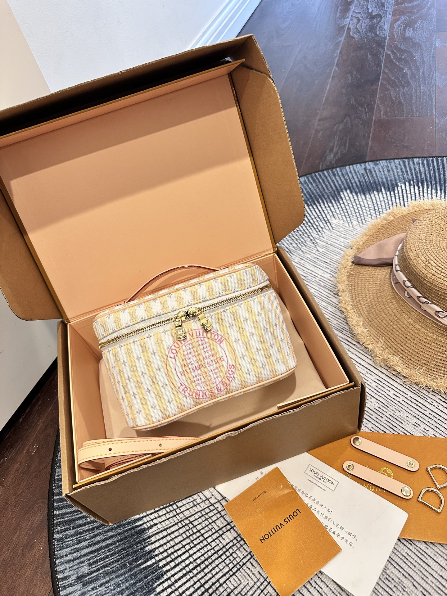 Louis Vuitton LV Mini Nice Vanity Case Yellow Stripe Stamp Monogram Shoulder Top Handle Bag - KAIROO