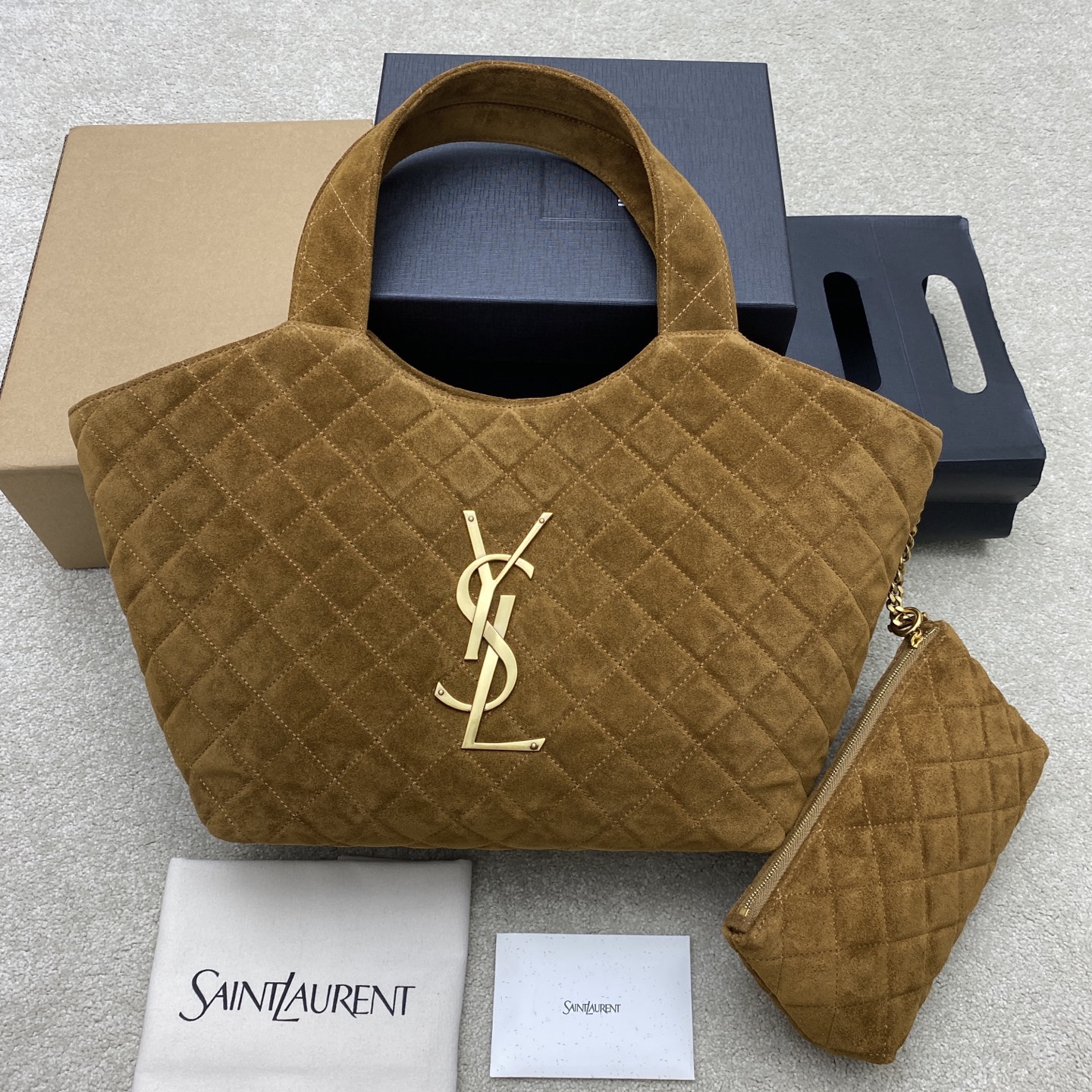 Saint Laurent Caramel Quilted Suede Medium Icare Bag 858191