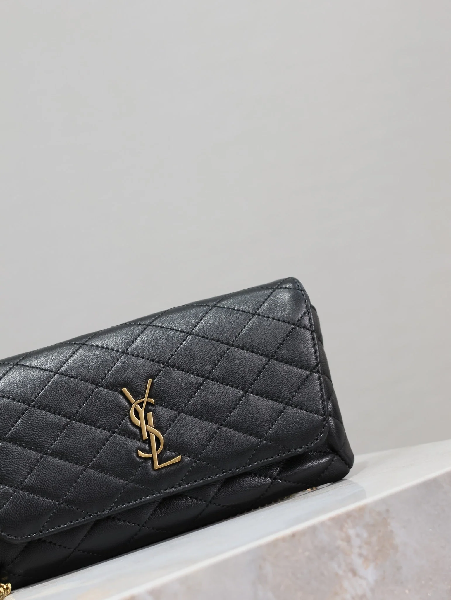 Saint Laurent YSL Gaby Phone Bag 19cm Black Quilted Leather GHW