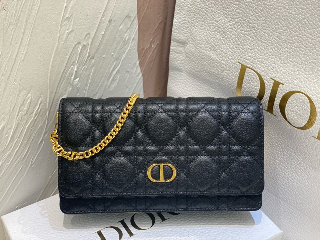 Dior Chain Wallet/Clutch in Black Cannage Grained Calfskin