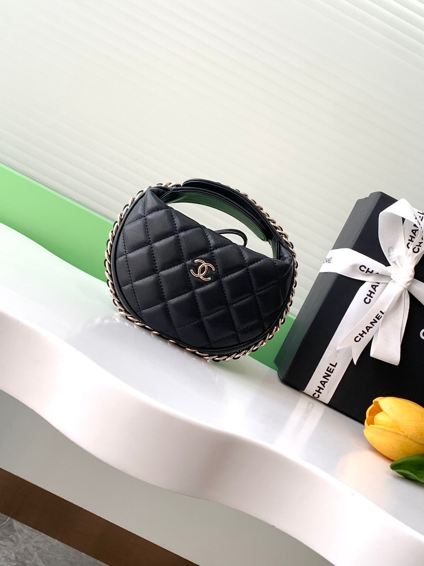CHANEL Lambskin & Gold-Tone Metal Black Pouch