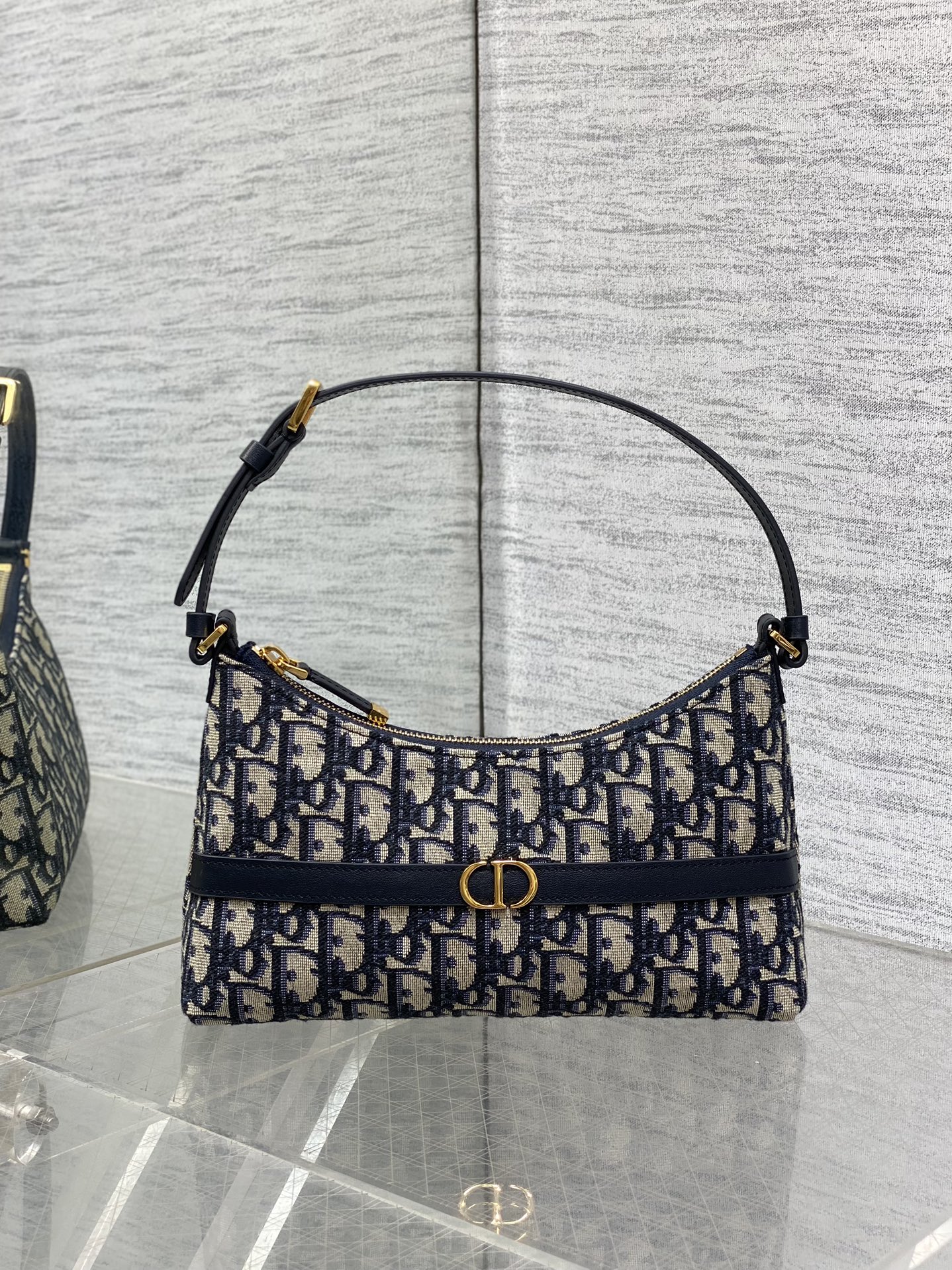 Miss Dior Caro Mini Hobo in Blue Oblique Canvas and leather