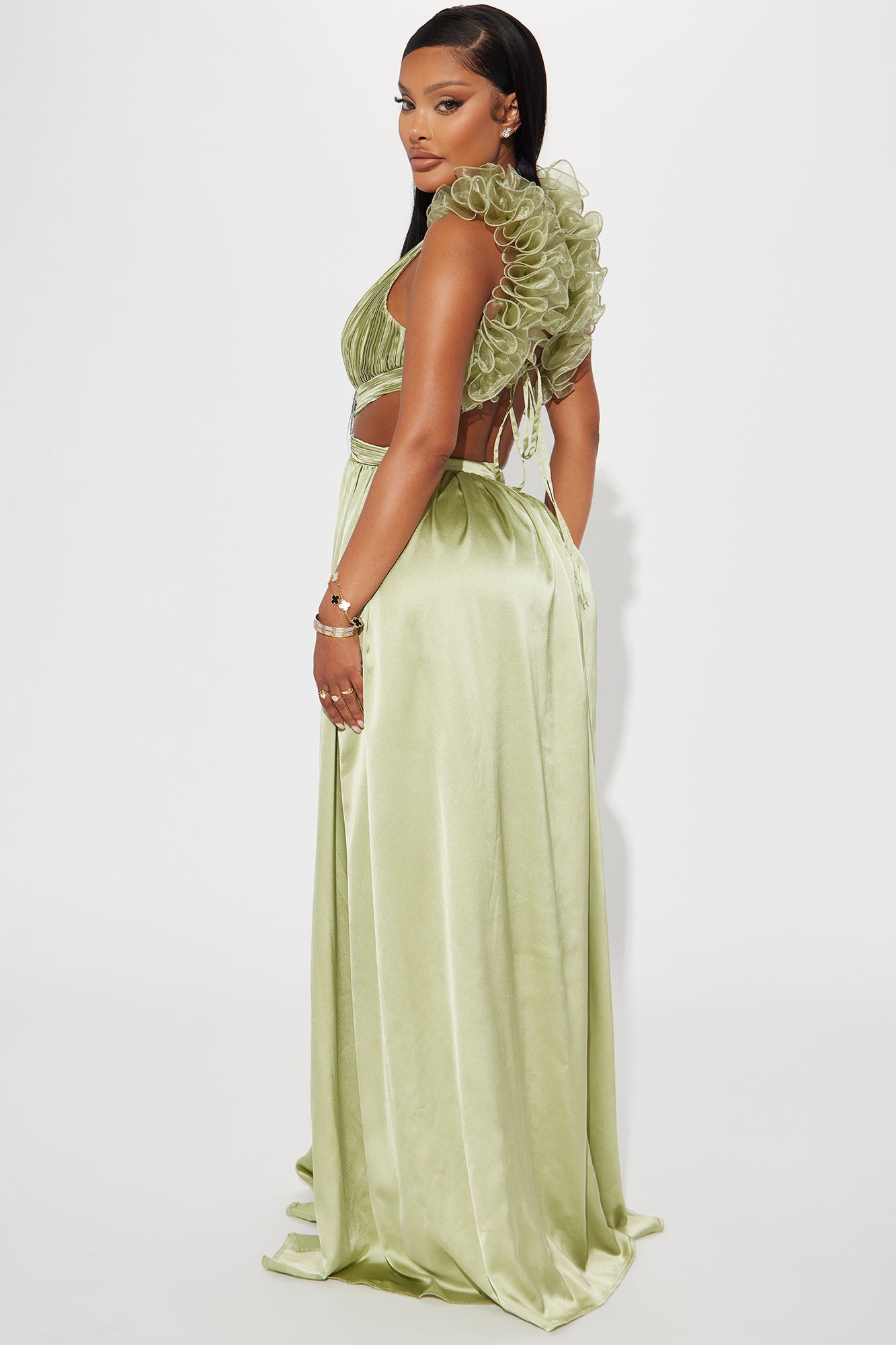 Going To The Chapel Satin Maxi Dress - Sage