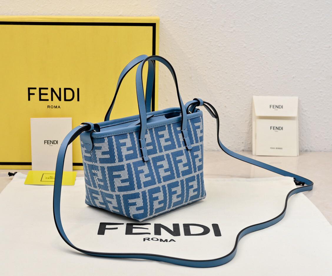 FENDI Roll Mini FF Denim jacquard mini Tote bag