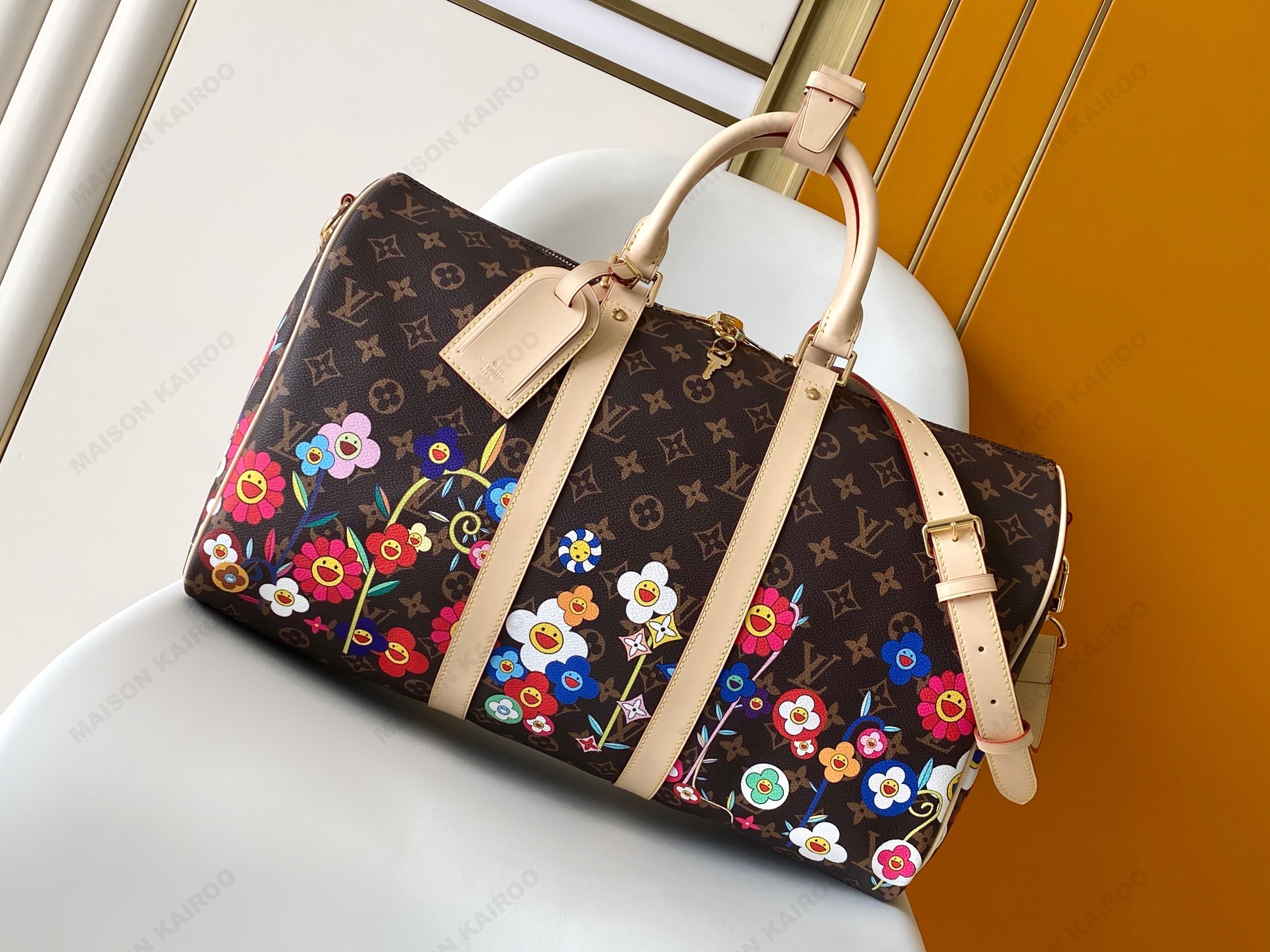 Louis Vuitton LV x TM Keepall Bandouliere 45 Multicolor Smiley Flower Monogram Canvas Travel Bag - KAIROO