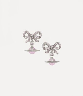 Elegant Pink Crystal Saturn Bow Earrings, Hypoallergenic Silver Earrings for Bridesmaids