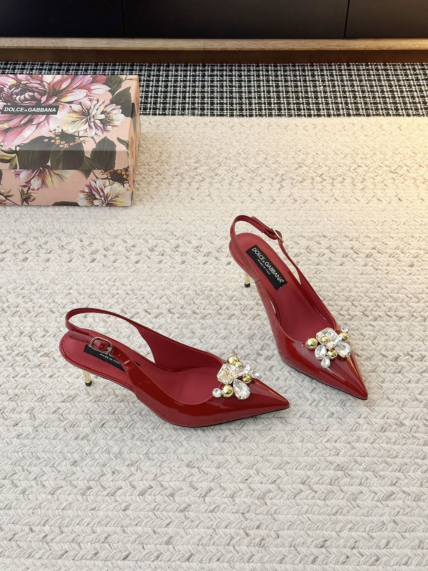 Dolce&Gabbana patent leather crystal slingback pumps