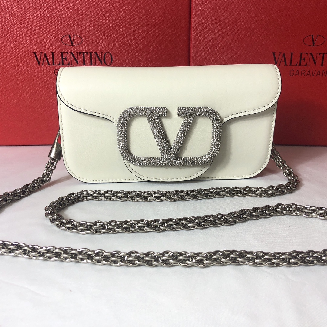 Valentino Small Garavani Loco Bag in Calfskin and crystals-White