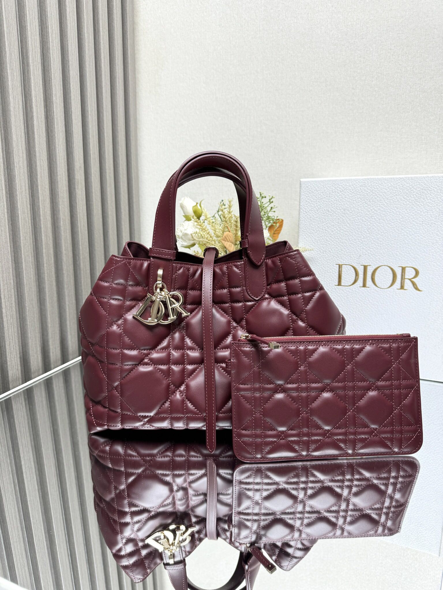 Dior Medium Toujours Bag in Burgundy Quilted Calfskin