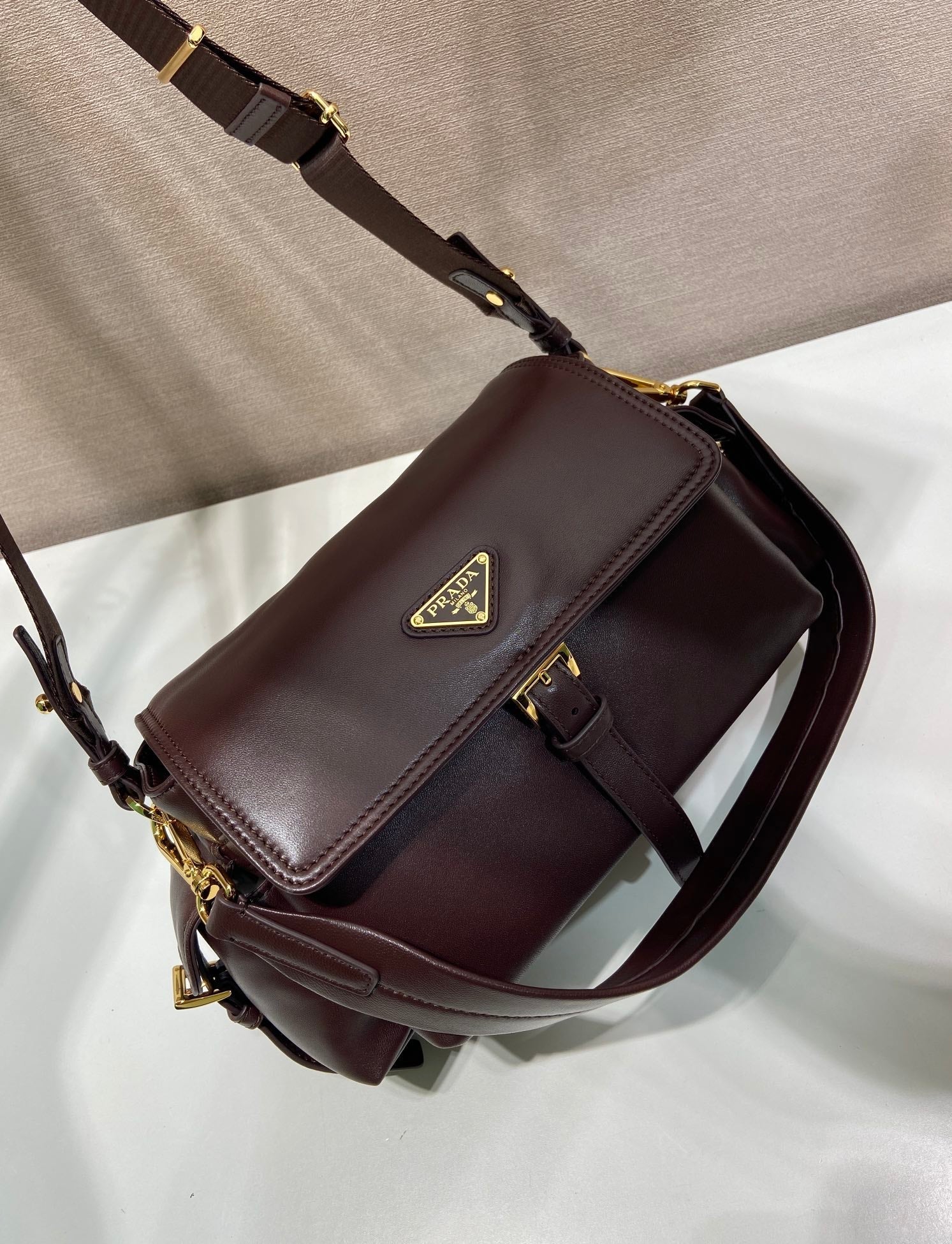 Prada PRA Shoulder Bag Dark Brown Sheepskin 341138