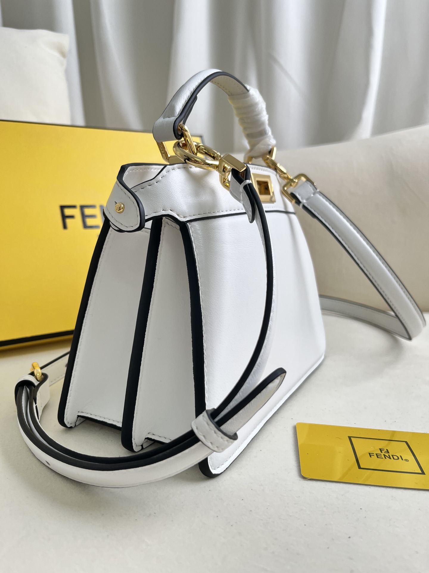 Fendi Iconic Peekaboo ISeeU Mini Leather Bag-White