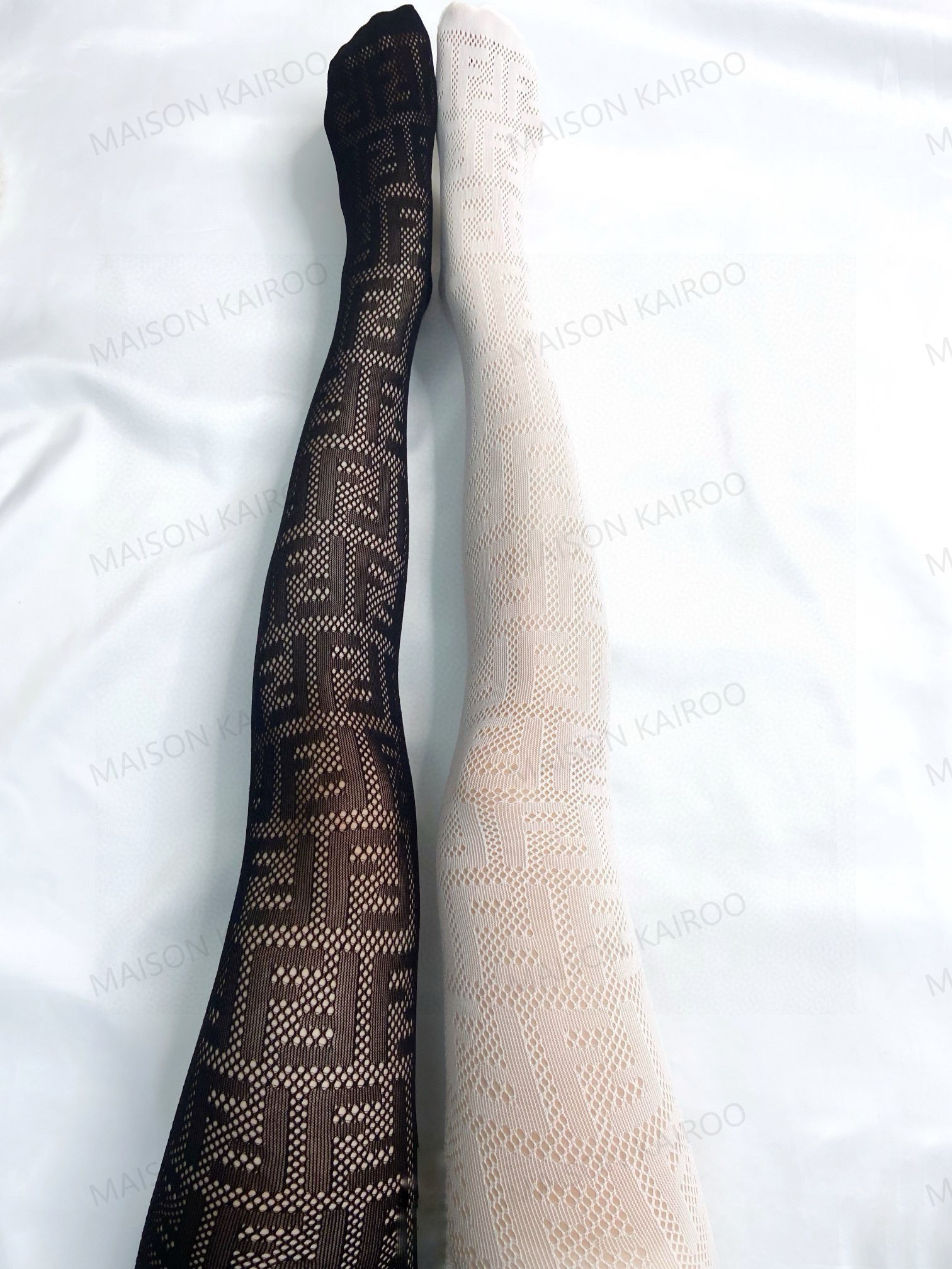 Fendi FF Letter Fishnet Stockings Black & White - KAIROO